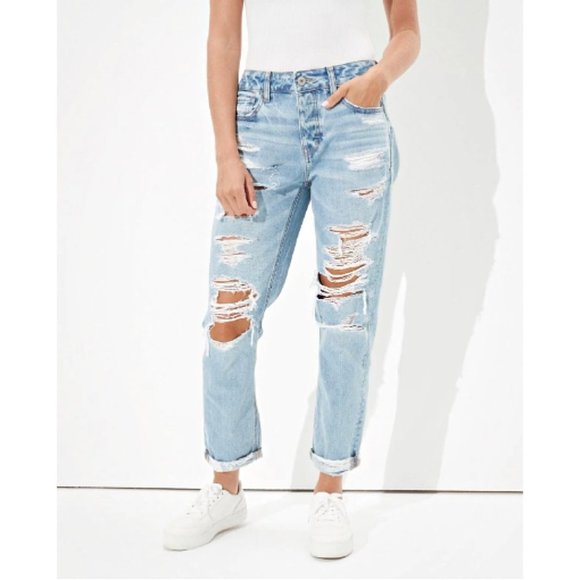 American Eagle Denim - American Eagle Light Wash Destroyed AE Ripped Tomgirl Jeans | Size 12